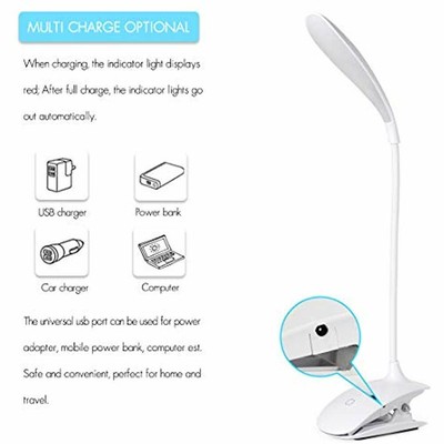 ICKER Desk Lamp With16 LEDs, Clip On Reading Light For Books Bed, 3 Levels USB
