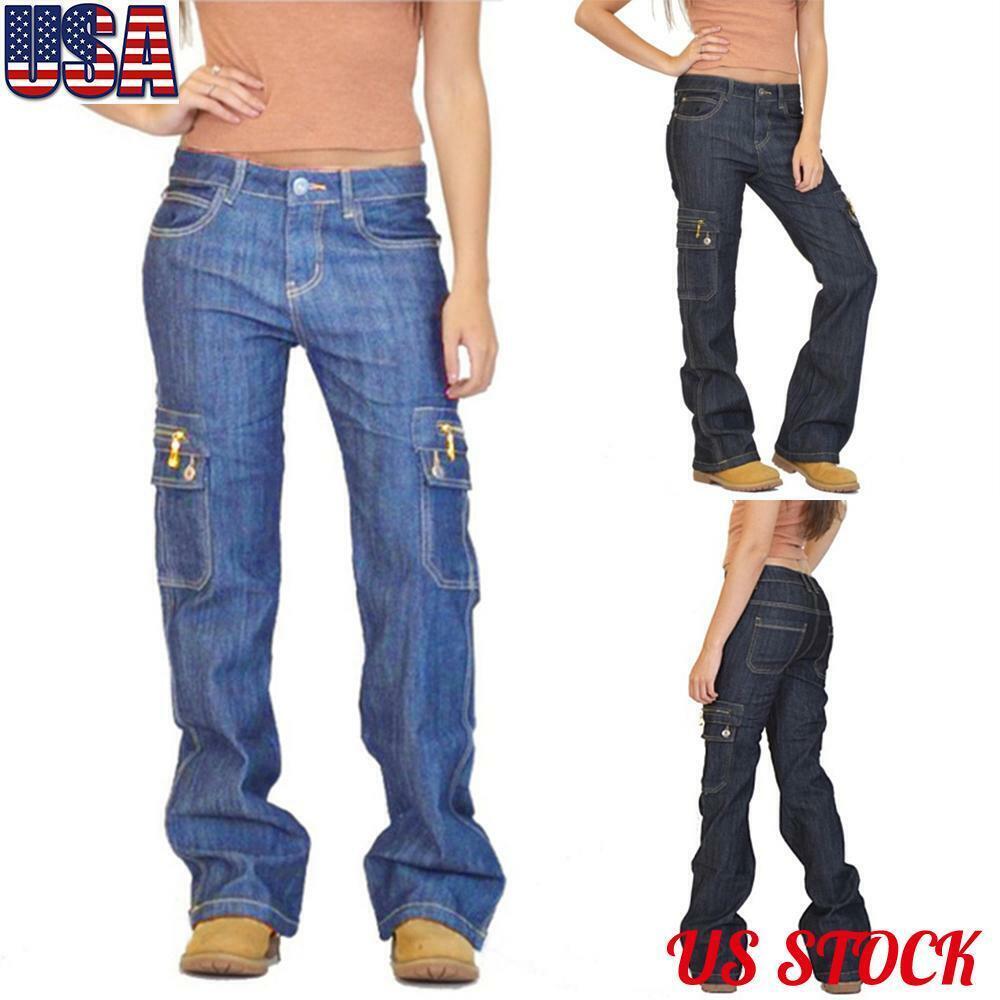 Pants Loose Long Straight Leg Pockets Cargo Trouser