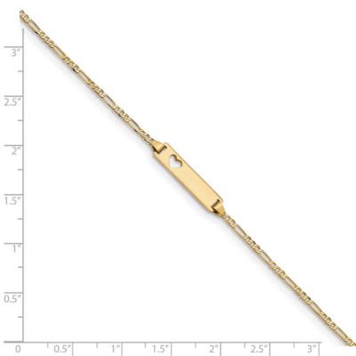 Pre-owned Superdealsforeverything Real 14kt Yellow Gold Cut-out Heart Figaro Link Id Chain Bracelet; 7 Inch