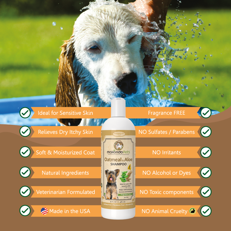 Oatmeal Dog Shampoo with Aloe Vera and Vitamin E - Hypoallergenic Dog Shampoo fo