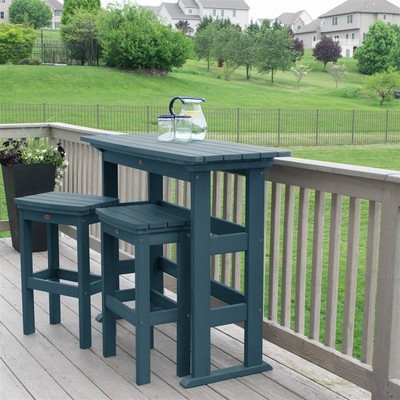 3-Pc Outdoor Bar Height Balcony Set in Nantucket Blue [ID 3786967]