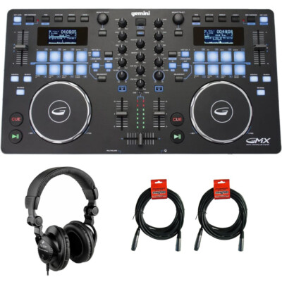 Gemini Sound GMX Media USB DJ Controller Bundle w/ Headphones & 2x XLR Cable KIT