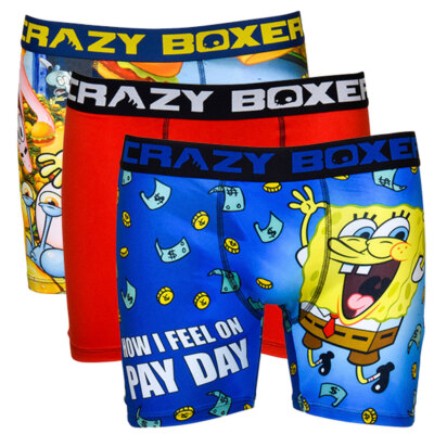 CrazyBoxer Men's Spongebob PayDay Underwear Blue/Red 3-Pairs Boxer Briefs