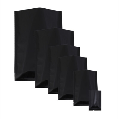 100 pcs Double-Sided Glossy Black Open-Top Mylar Pouch w/ Tear Notch (1.5x2.25'')