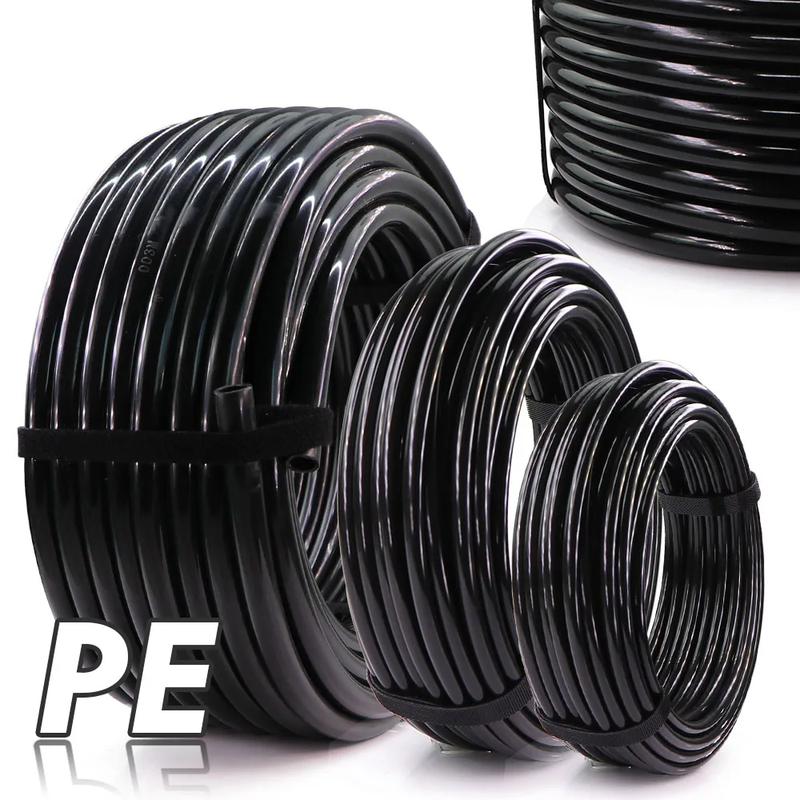 10-50m OD-6/8/12mm Garden Black PE Hose Pressure-Proof Watering Pipe 1/4" 3/8" L