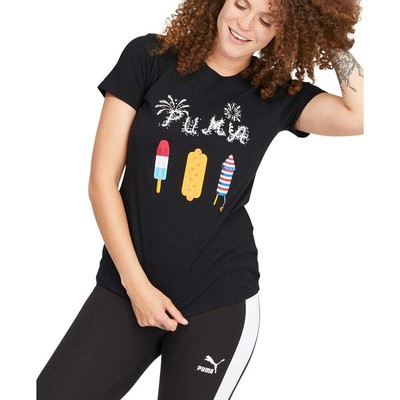 

Puma Celebrate 4Th Graphic Crew Neck Short Sleeve TShirt Womens Black Casual Top, Черный