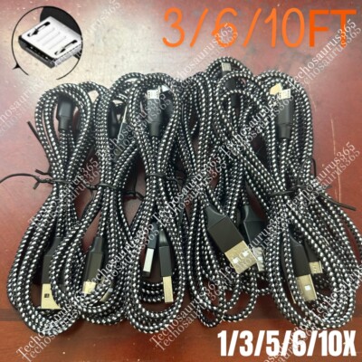 Bulk Lot 3/6/10FT Micro USB Fast Charger Cable For Samsung LG Charging Data Cord