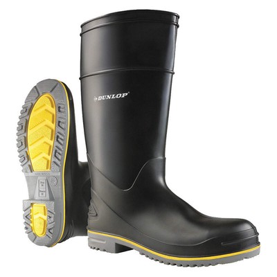 DUNLOP 899080933 Rubber Boot,Men's,9,Knee,Black,PR 2LMJ7