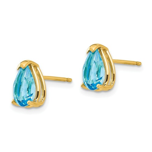 Pre-owned Goldia Jewelry Women's Earrings 14k Yellow Gold December Pear Blue Topaz Stud, 8x5 Mm