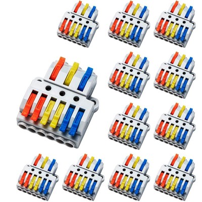 T-Shape Wire Connectors 3 Conductor for Quick Connect 28-12 AWG 3 in 6 Out 12Pcs