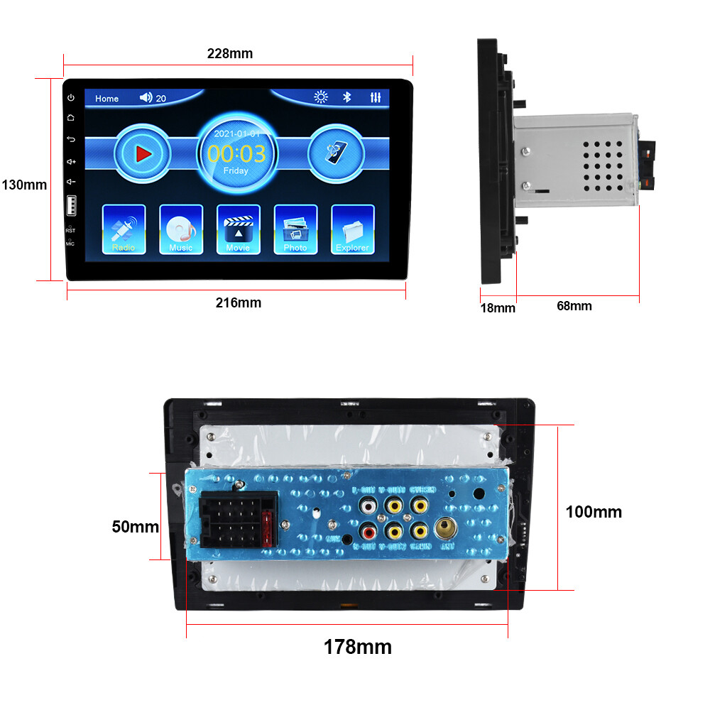 Single 1 Din 9" Car Stereo Radio MP5 Player FM USB Touch Screen Bluetooth + Cam