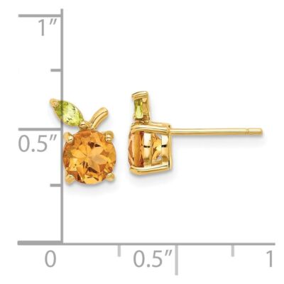 Pre-owned Diamond2deal 14k Yellow Gold Citrine & Peridot Orange Stud Earrings 1.23g