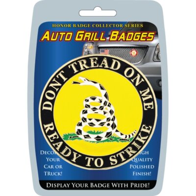 Don't Tread On Me Gasden Black Yellow Chrome Licensed Grille Badge 3''