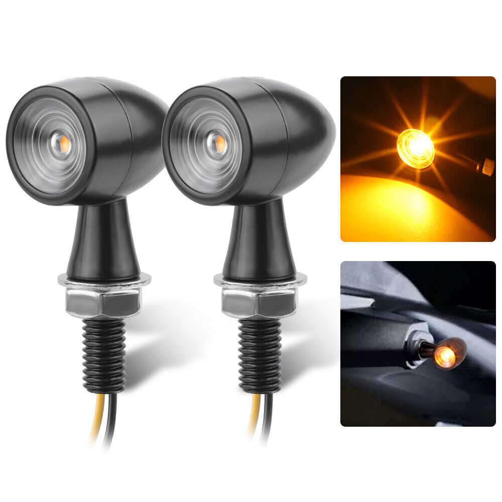 Mini Motorcycle LED Bullet Turn Signals Blinker Light Indicator Amber Lamp Black