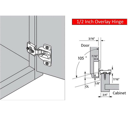 1/2" Overlay Soft Close Face Frame 105° Compact Cabinet Hinge Handwar Wholesales