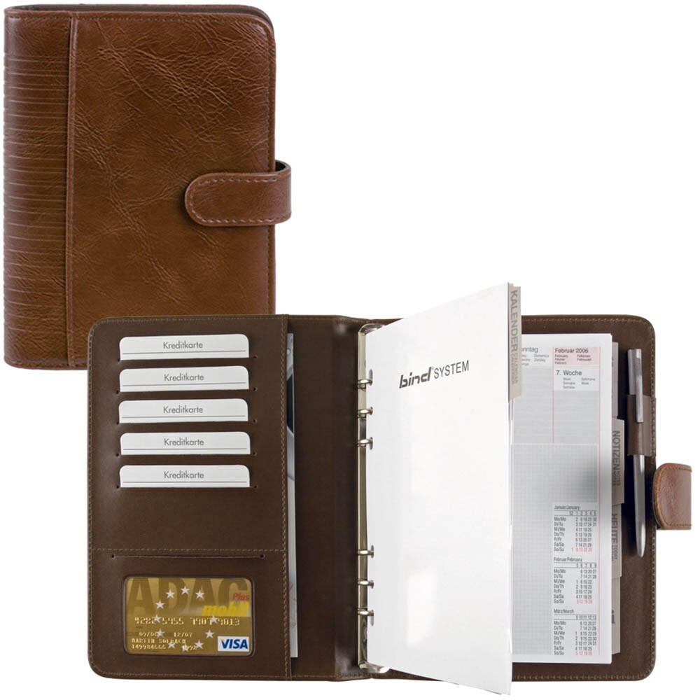 bind Systemplaner DIN A5 braun Kunstleder Zeitplaner Termine 6Ring ohne Kalender