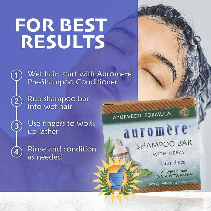 Auromere Shampoo Bar Soap w/ Neem Tulsi-Spice Eco Friendly Handmade 4.23oz 1 Ct.