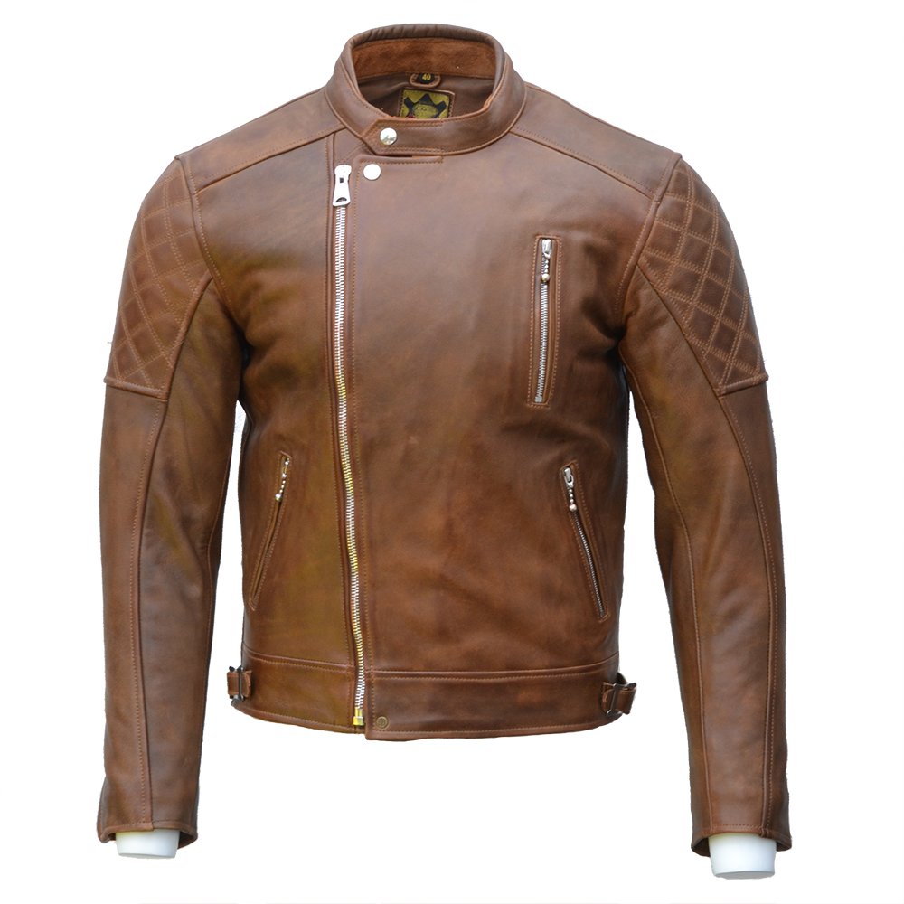 Goldtop Brown Bobber Mens Leather Motorcycle Jacket - Knox CE Armour Armoured