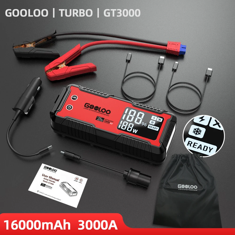 3000A Car Jump Starter 16000mAh Portable Power Bank and Emergency Booster