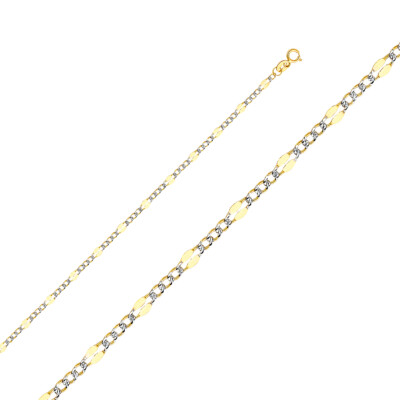 Pre-owned Wellingsale 14k Two Tone Gold Solid 3.2mm Stamp Figaro Pave Chain Necklace
