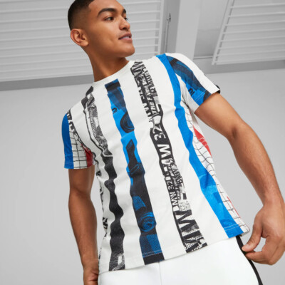 

Мужская футболка Puma BMW M Motorsport в полоску Lifestyle в полоску белый/синий/черный, Multicolor, Puma BMW M Motorsport Striped Lifestyle T-Shirt