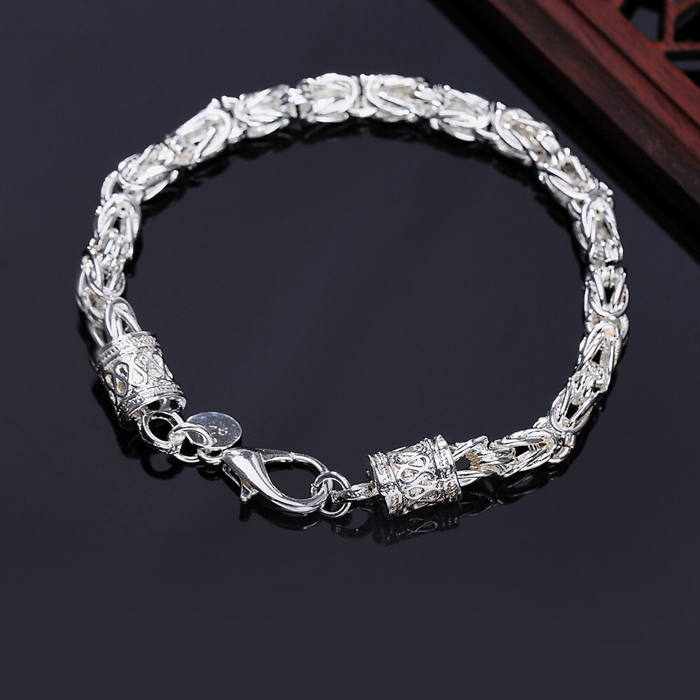 925Sterling Silver New Dragon Head Men's Chain Bracelet 5MM