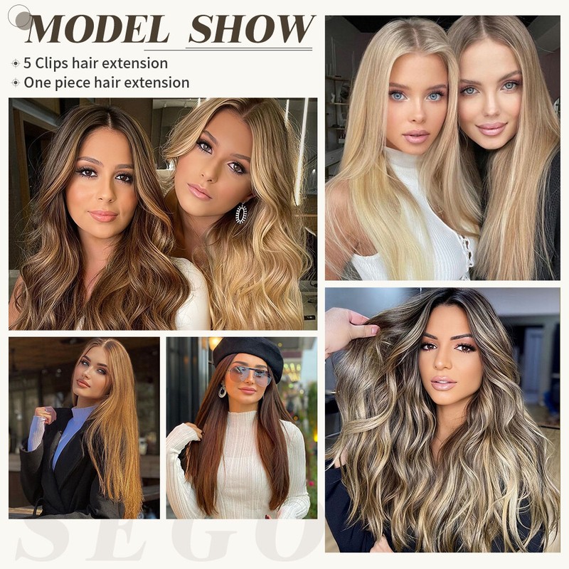 100% Thick Clip In On Half Full Head Hair Extensions Real Long AS Human Balayage