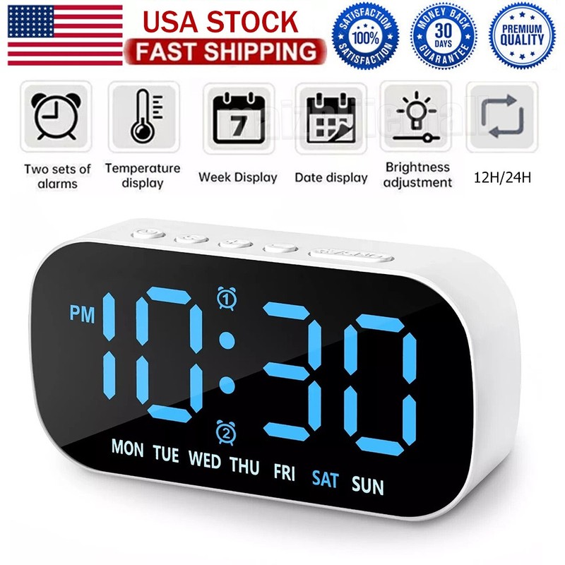 Electric Digital Alarm Clock LED Large Display Battery Backup Snooze