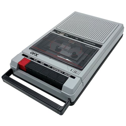 Silver QFX RETRO-40 Shoebox Cassette Tape Recorder +AUX/USB +Built-In Mic