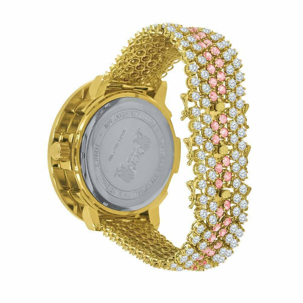 Pre-owned Ice House Men's Custom Big Face Xxl Multi Color Cz Band & Remove Able Bezel Wrist Watch