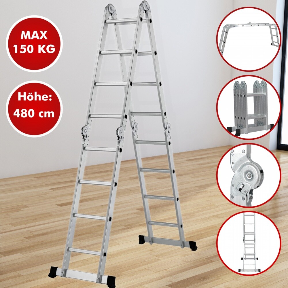 Multifunktionsleiter 4x4 Alu Mehrzweckleiter Gelenk Vielzweckleiter Klappleiter 