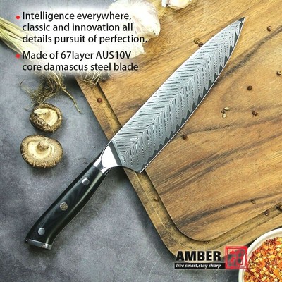Chef Knife Santoku Utility Slicing Paring Damascus Steel AUS10V Core G10 Handle