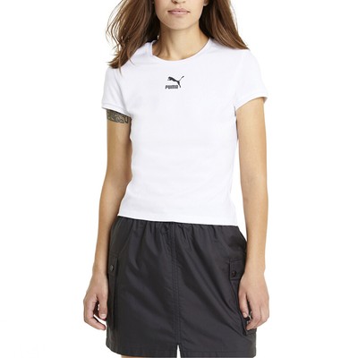 Классическая приталенная футболка с круглым вырезом и коротким рукавом Puma Classics, женские белые повседневные топы 599
