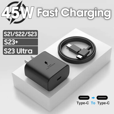  45W USB-C Super Fast Wall Charger Type C Charging Cable For Samsung S21/S22/S23