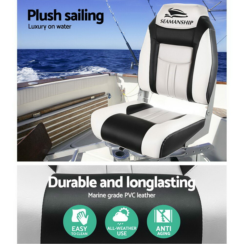 Set of 2 Folding Swivel Boat Seats Grey Black All Weather Padded Marine Chair 9350062163467 eBay