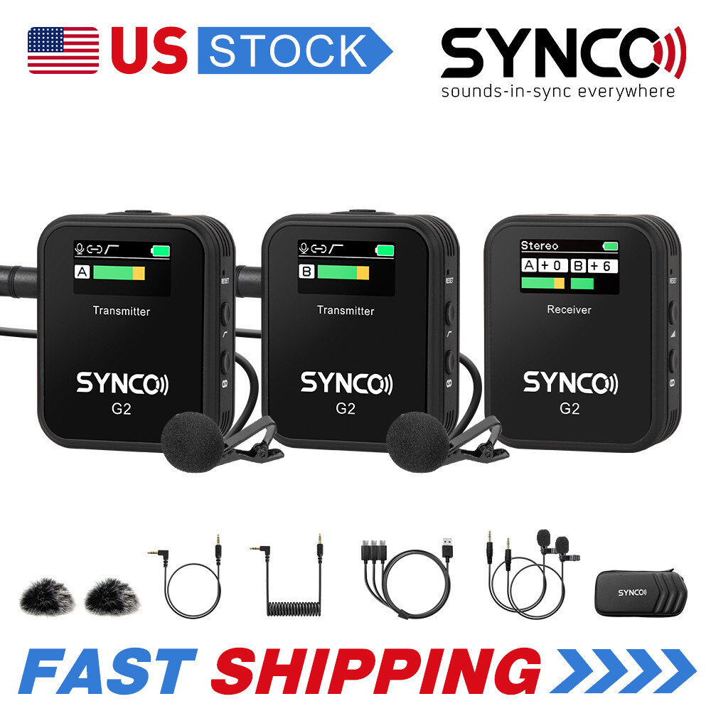 SYNCO G2(A2) Wireless Lavalier Microphone Dual-Channel Lapel Mic for DSLR Camera