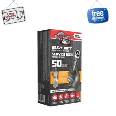 Grease Monkey Gorilla Grip Nitrile Gloves, Box of 50 Size Large Disposable Black