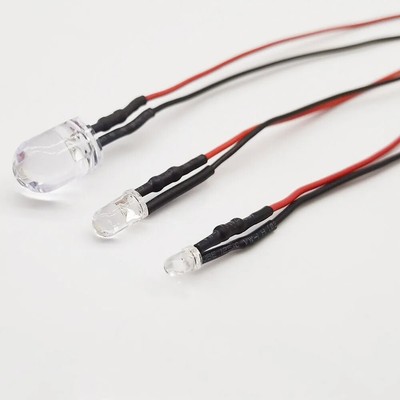 Small LED Light Clear Bulb Round Top Indicator PCB Attached Pre-Wired 5V-12V DC