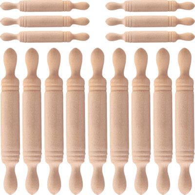 30PCS Wood Miniature Rolling Pin Small Dough Rolling Pin Kids Pretend Play Toys
