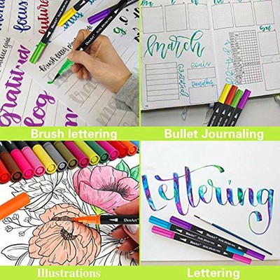 Dual Markers Brush Pen, Bullet Journal Fine Point Coloring &amp Highlighter For