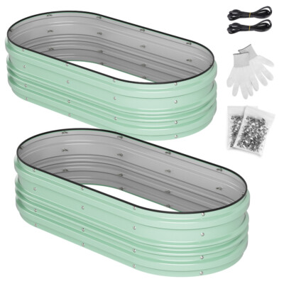 WORKPRO 2PC Metal Planter Box Galvanized Raised Garden Bed Set 4x2x1ft Patio Kit
