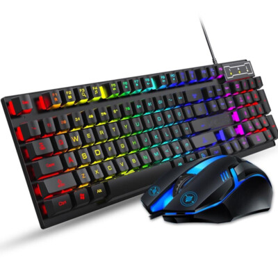 Wired RGB Backlit Gaming Keyboard and Mouse Combo PC Gamer Rainbow Mechanical