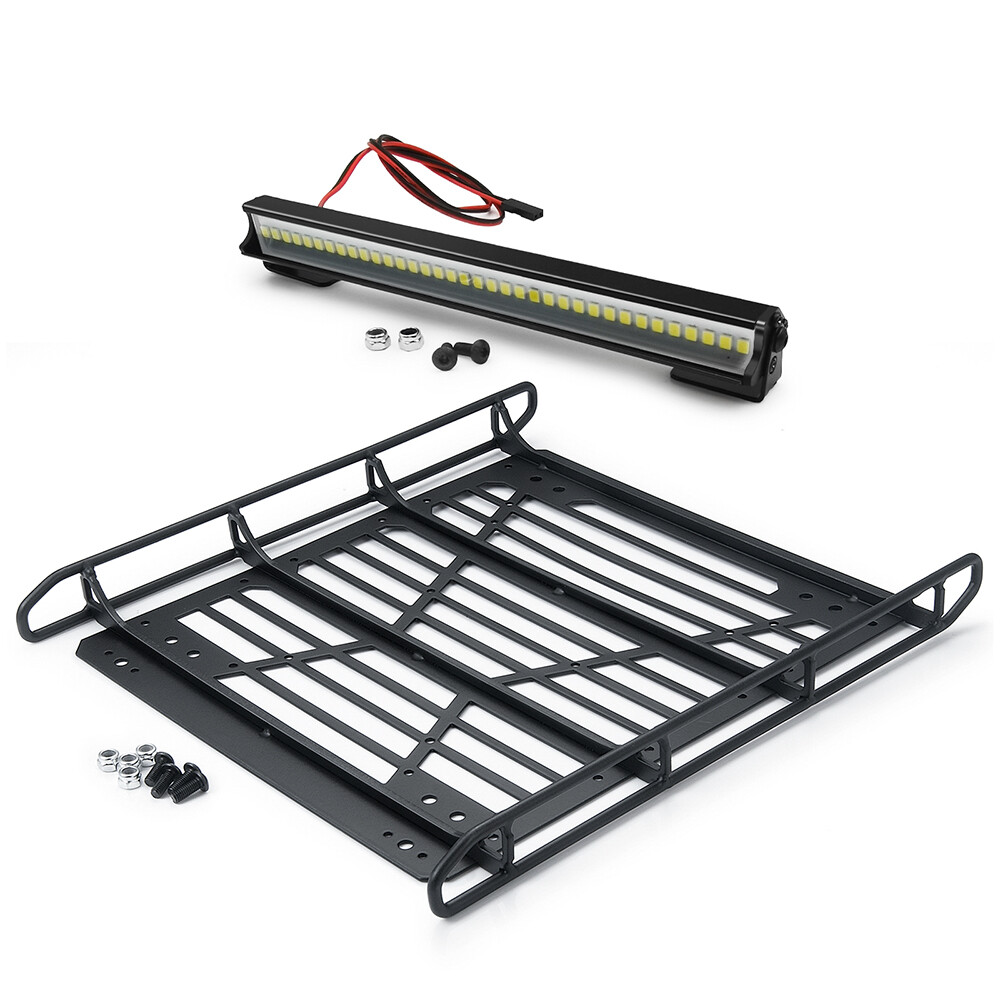 1/10 RC Car Roof Rack Luggage Carrier w/ LED Lights Bar for SCX10 III AXI03007