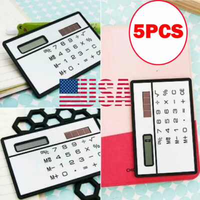 5PC 8-Digits Ultra Thin Mini Slim Credit Card Solar Power Pocket Calculator US