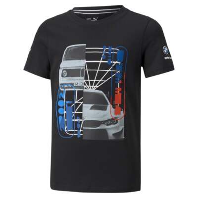 

Футболка Puma Bmw Mms Car Graphic с круглым вырезом и короткими рукавами для мальчиков, черные повседневные топы 5, Черный, Puma Bmw Mms Car Graphic Crew Neck Short Sleeve T-Shirt