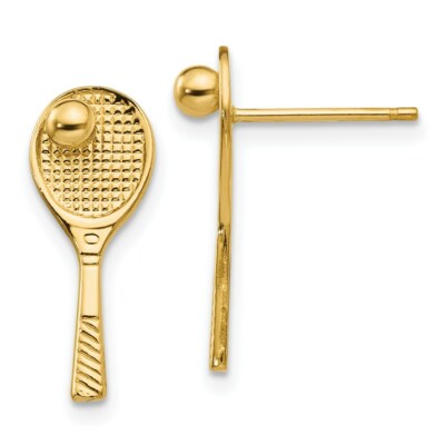 Pre-owned Superdealsforeverything Real 14kt Yellow Gold Tennis Racquet W/ball Post Earrings