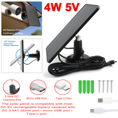 4W Solar Panel Charging for Ring Eufycam Riolink Wyze Arlo Camera Mico USB/USB C