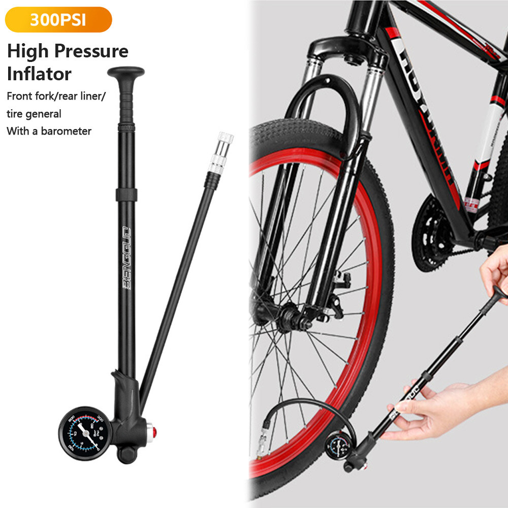 300psi High-pressure Bike Air Pump Foldable MTB Fork/Rear Suspension Pump Black