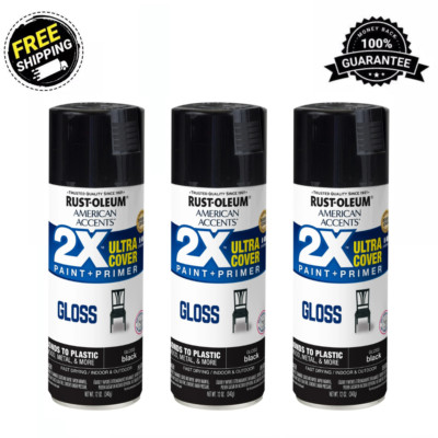 Black, Rust-Oleum American Accents 2X Ultra Cover Gloss Spray Paint 12 oz 3 PACK