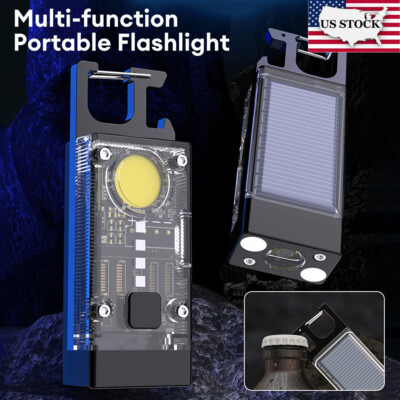 Multifunction Solar Mini LED COB Flashlight Keychain Rechargeable Work Lights US
